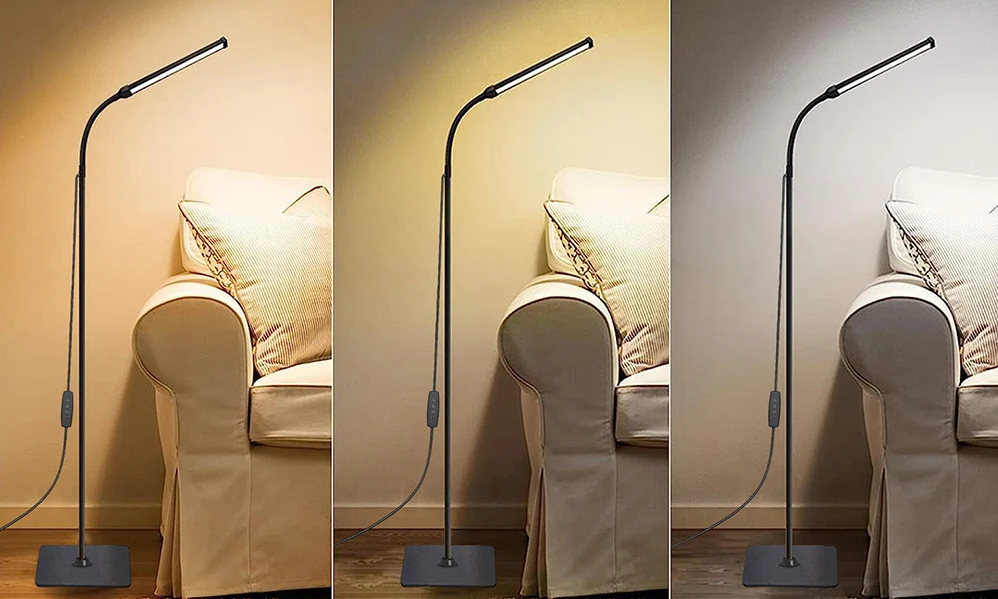 lampadaire salon trois couleurs blancs chaud neutre froid